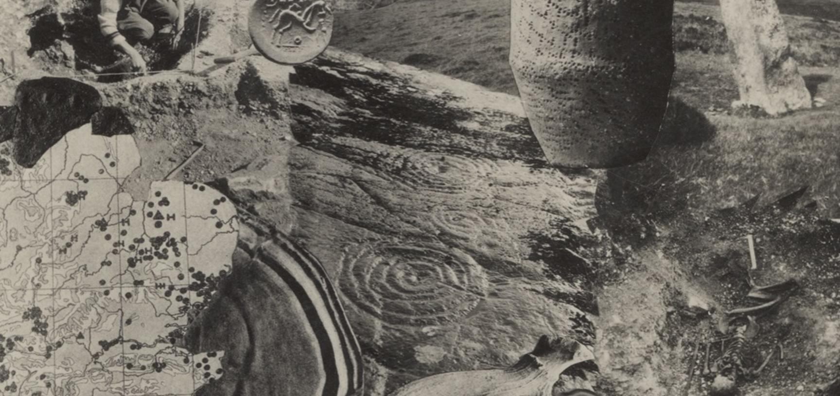 Photograph of a collage made by Crawford’s friend and fellow archaeologist Stuart Piggott.