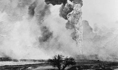 Oil spout on fire at Baku, now the capital of Azerbaijan, which was the centre of frenzied oil speculation in the 1890s.
