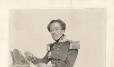 Sir Henry Mangles Denham (1800–1887) in 1849; from a lithographic portrait by Charles Baugniet, printed by M. & N. Hanhart. The original lithograph is signed ‘Baugniet 1849’ and the print is signed ‘Yours tr[uly] H. M. Denham’. (Copyright National Portrai