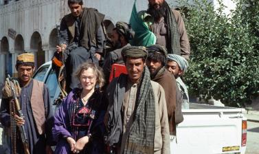 Sheila Paine with a group of mujahideen