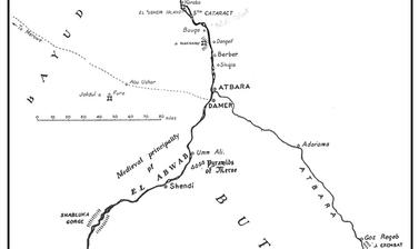 Composite map showing the route taken by O. G. S. Crawford along the Nile as part of the 1951–2 British Academy Middle Nile Expedition.