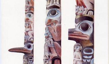 Alfred Robinson’s watercolour reproduced in E. B. Tylor’s article in the journal Man, ‘Note on the Haida Totem-Post lately erected in the Pitt Rivers Museum at Oxford’ (1902).