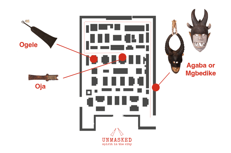 schematic floor plan showing location of objects in the gallery
